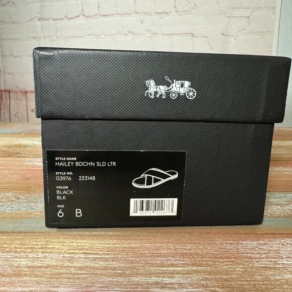 COACH Hailey Black Leather Bead Chain Studded Slide Sandals - US 6 - Picture 15 of 16